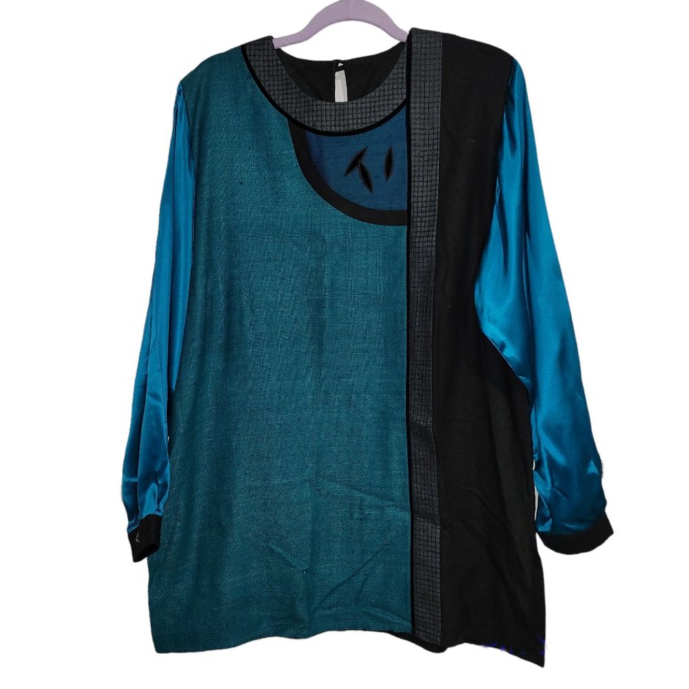 Rich Turquoise and Teal  Custom Made Fine and Raw Silk Tunic by Bonnie Durant